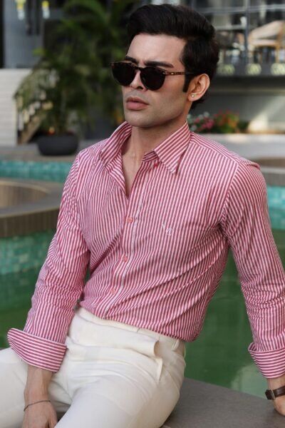 Crimson Red Stripe Formal Shirt