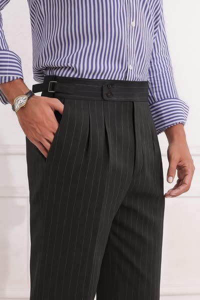 Dark Grey Pinstripe Bootcut Gurkha Pant