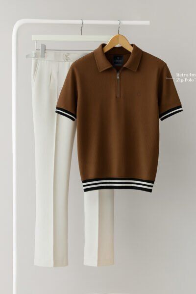 Brown Zipper Rib Polo