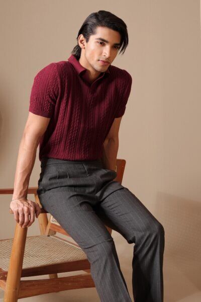 Maroon Cable-Knit Polo