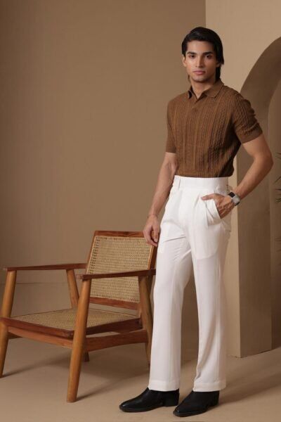 Brown Cable-Knit Polo