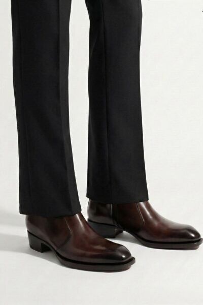 Cuban Heel Leather Boots- Brown