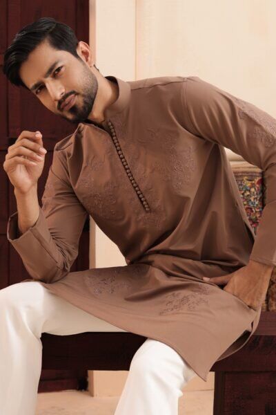 Floral Embroidery Work - Light brown