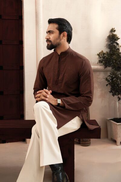 Floral embroidery work - Deep brown