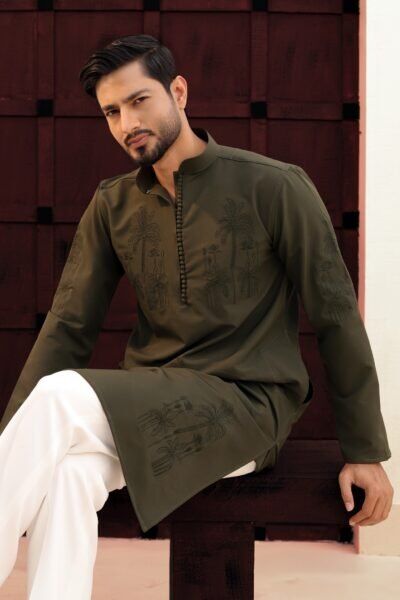 Floral Embroidery Work - Olive