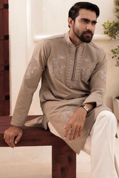 Floral embroidery work - Light beige